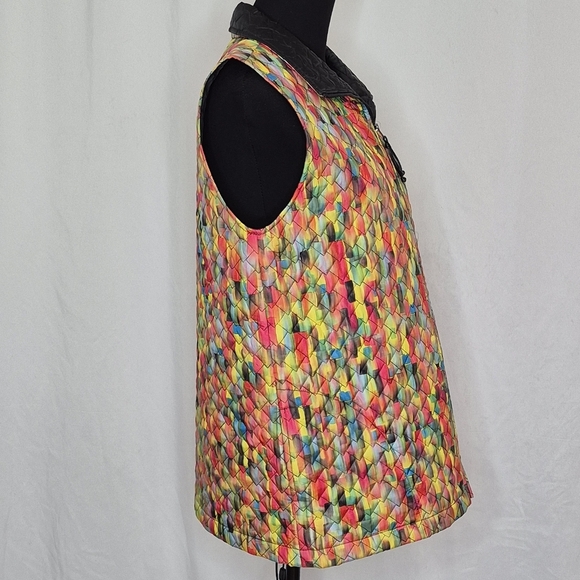 Caroline Rose Multicolor Quilted Zip Front Oversized Vest w/ Pockets - Size M - Picture 3 of 9
